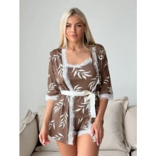 Домашний костюм  3 в 1  Шорты Майка  Халат размер L - XL Шоколад  (V 03757 )